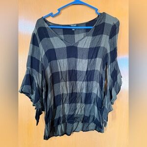 a.n.a Black and Gray Checkered V-Neck Blouse